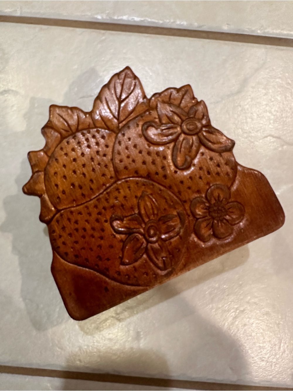 VINTAGE Strawberry Wood Napkin Holder